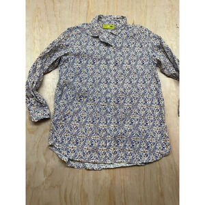 Rock Flower Paper Shirt Women's S Lightweight 100% Cotton Coastal Beach Blues